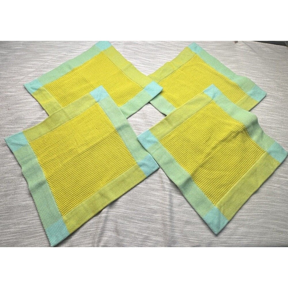 Fiesta 17”x 17” Square Turquoise/Lime Green Placemat Set of 4 Thick Woven